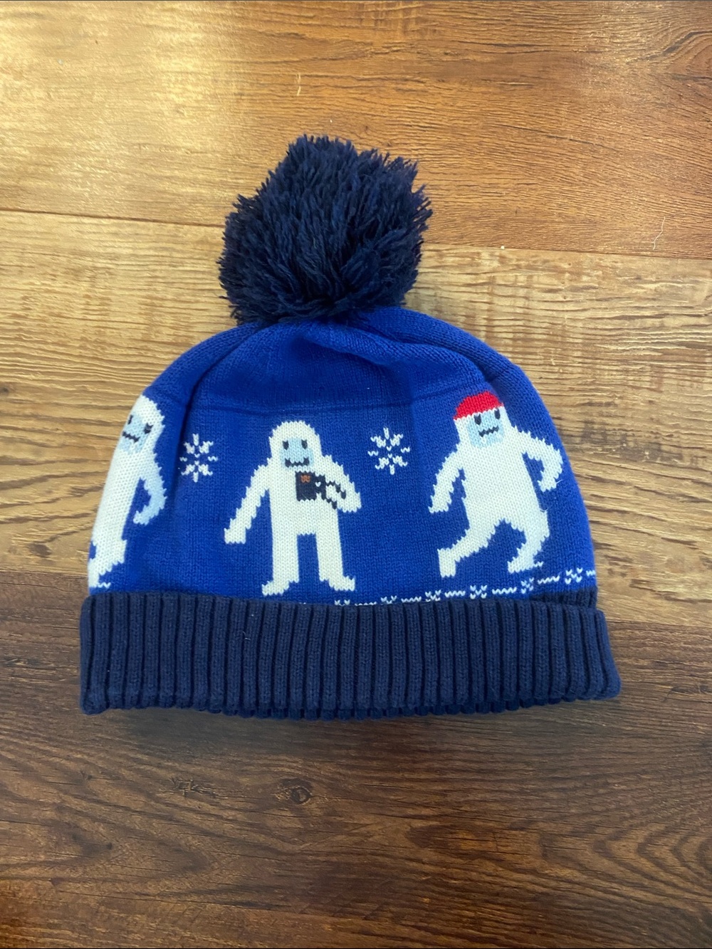 Hanna Andersson Navy Blue White Yeti Pom Pom Knit Beanie